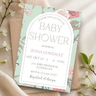 Sage Green Chinoiserie Botanical Baby Shower Invitation