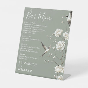 Sage Green Chinoiserie Floral Bar Menu Wedding Pedestal Sign