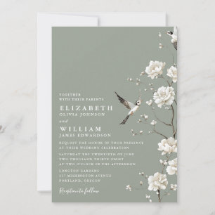 Sage Green Chinoiserie Floral Garden Wedding Invitation