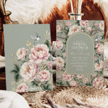 Sage Green Chinoiserie Garden Flower Bridal Shower Invitation<br><div class="desc">This chinoiserie-inspired design features elegant botanical florals,  birds and greenery in sage green and blush pink. Personalise the invite with your details and if you want to further re-arrange the style and placement of the text,  please press the "Click to customise further" button.</div>