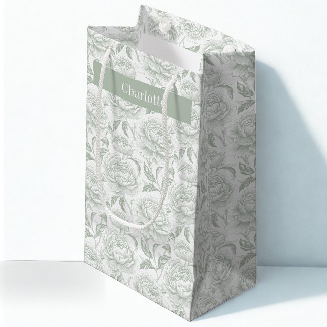 Sage Green Chinoiserie Peonies Small Gift Bag (Creator Uploaded)