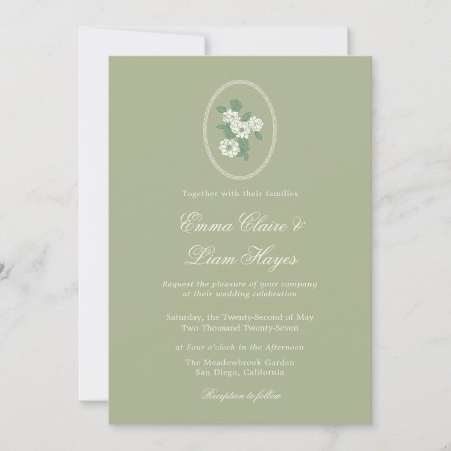 Sage Green Chinoiserie Wedding Invitation (Front)