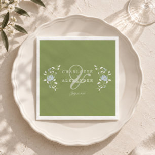 Sage Green Chintz Floral Elegant Wedding Napkin