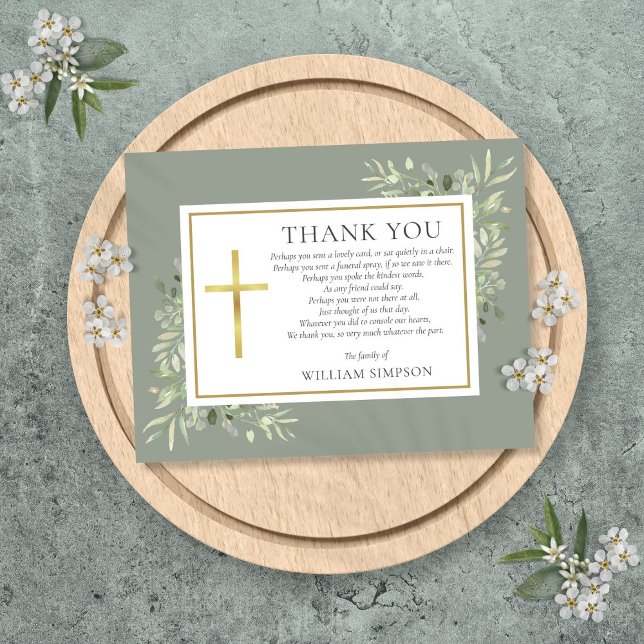 Sage Green Christian Funeral Greenery Poem Thank You Card (Sage Green Christian Funeral Greenery Poem Thank You Card)