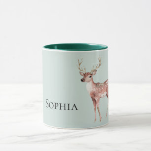 Sage Green Christmas Deer Personalised Mug
