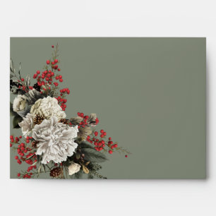 Sage Green Christmas Elegant Floral Return Address Envelope