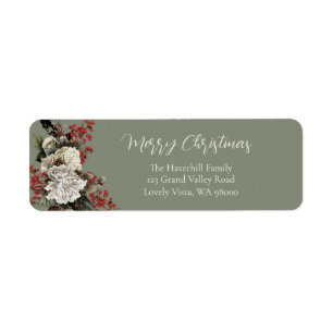 Sage Green Christmas Floral Custom Return Address