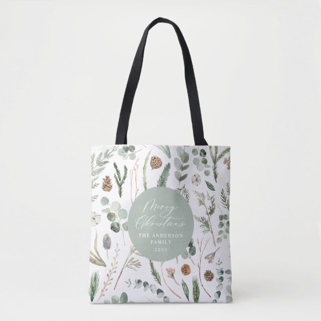 Sage green Christmas minimal botanica Tote Bag (Front)