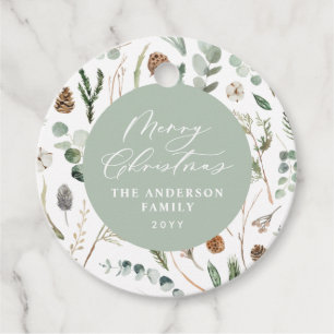 Sage green Christmas minimal botanical  Favour Tags