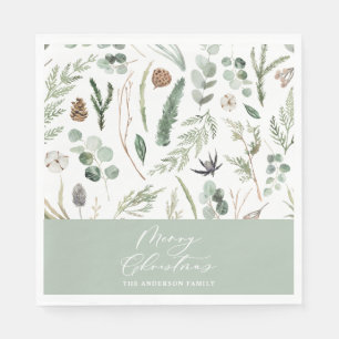 Sage green Christmas minimal botanical Napkin