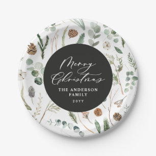 Sage green Christmas minimal botanical Paper Plate