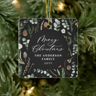 Sage green Christmas minimal botanical photo Ceramic Ornament