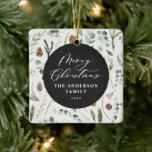 Sage green Christmas minimal botanical photo Ceramic Ornament<br><div class="desc">Modern minimum foliage sage green script holiday Christmas personalised photo design. Hand painted eucalyptus,  minimal foliage and modern rustic rattan wreath give this holiday design a luxurious feel. In classy greens,  browns and greys.</div>