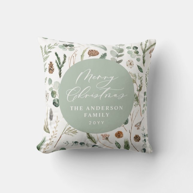 Sage green Christmas minimal botanical photo Cushion (Front)