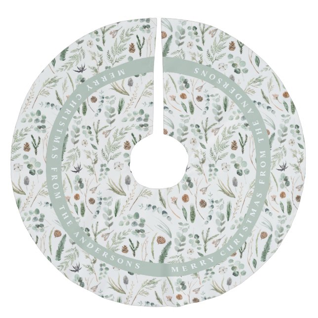 Sage green Christmas modern minimal botanical gift Brushed Polyester Tree Skirt (Front)