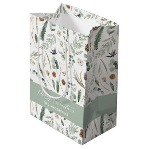 Sage green Christmas modern minimal botanical Wrap Medium Gift Bag