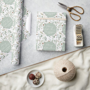 Sage green Christmas modern minimal botanical Wrapping Paper