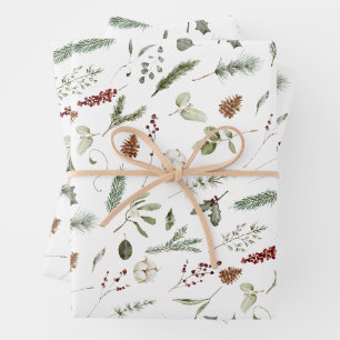 Sage Green Christmas Modern Minimal Botanical Wrapping Paper Sheet