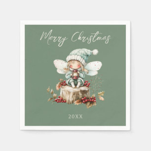 Sage Green Christmas Party Paper Plate Napkin