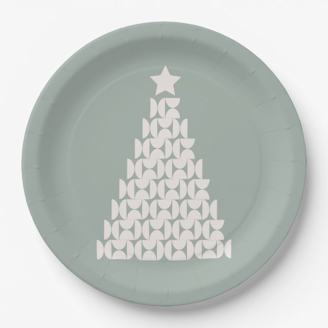 Sage Green Christmas Tree Paper Plate (Front)