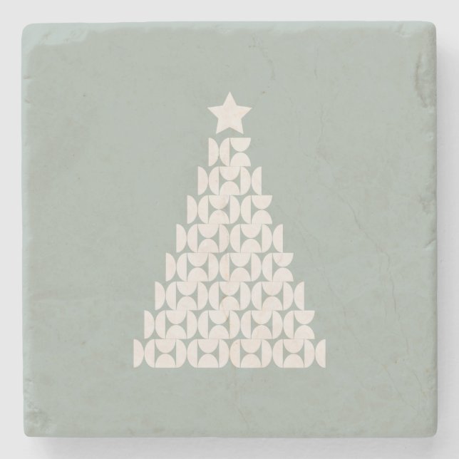 Sage Green Christmas Tree Stone Coaster (Front)