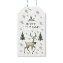 Sage Green Christmas Trees & Reindeer Gift tag