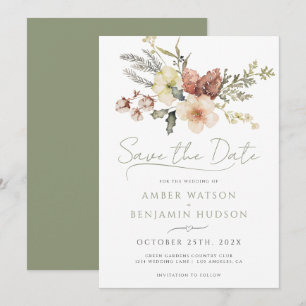 Sage Green Christmas Winter Floral Save The Date Invitation