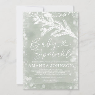 Sage Green Christmas Winter Leaves Baby Sprinkle Invitation