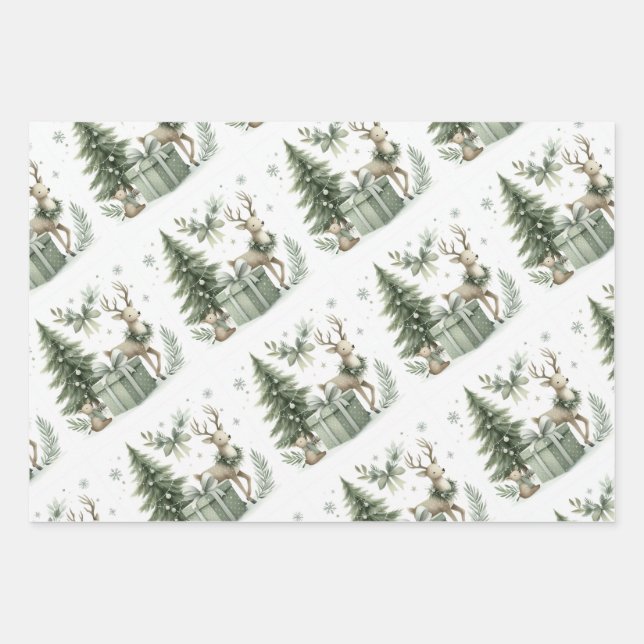 Sage green christmas wrapping paper - set of 3 (Front)
