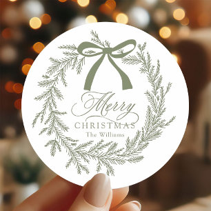 Sage Green Christmas Wreath Holiday Classic Round Sticker