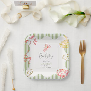 Sage Green Ciao Baby Itallian Pizza Baby Shower Paper Plate