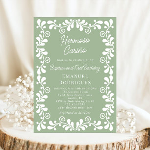 Sage Green Cielito Lindo Baptism & First Birthday Invitation