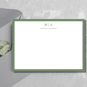 Sage Green Classic Border Monogram Correspondence  Card