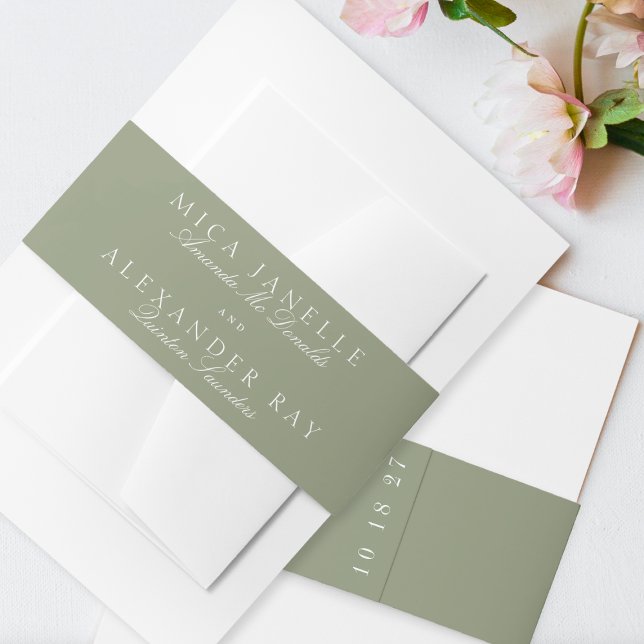 Sage Green Classic Calligraphy Formal Wedding Invitation Belly Band (Creator Uploaded)