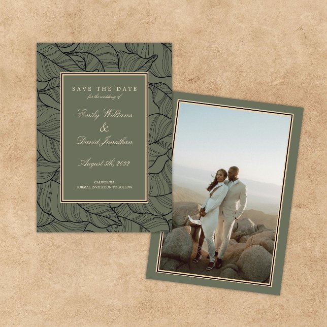 Sage Green Classic Elegant Floral Line Art Photo  Invitation (Creator Uploaded)