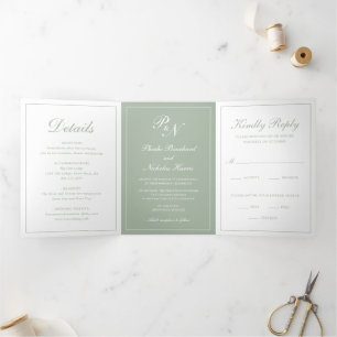 Sage Green Classic Elegant Wedding Tri-Fold Invitation
