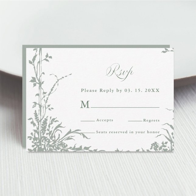 Sage Green Classic Floral Frame Wedding RSVP (Creator Uploaded)
