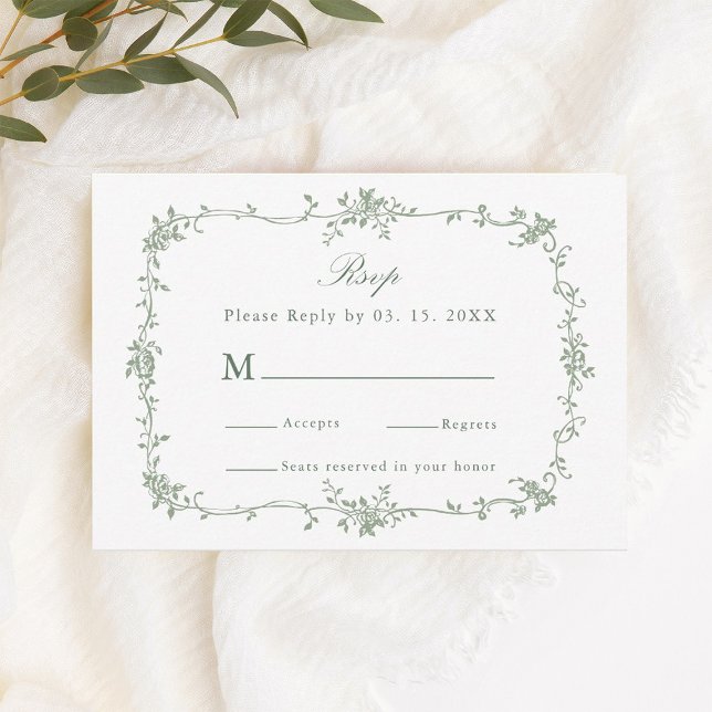 Sage Green Classic Floral Frame Wedding RSVP (Creator Uploaded)