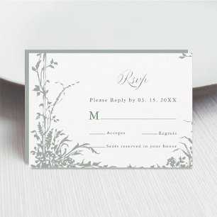 Sage Green Classic Floral Frame Wedding RSVP Card