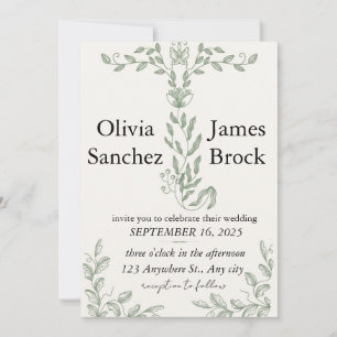 Sage Green Classic Floral Wedding Invitation