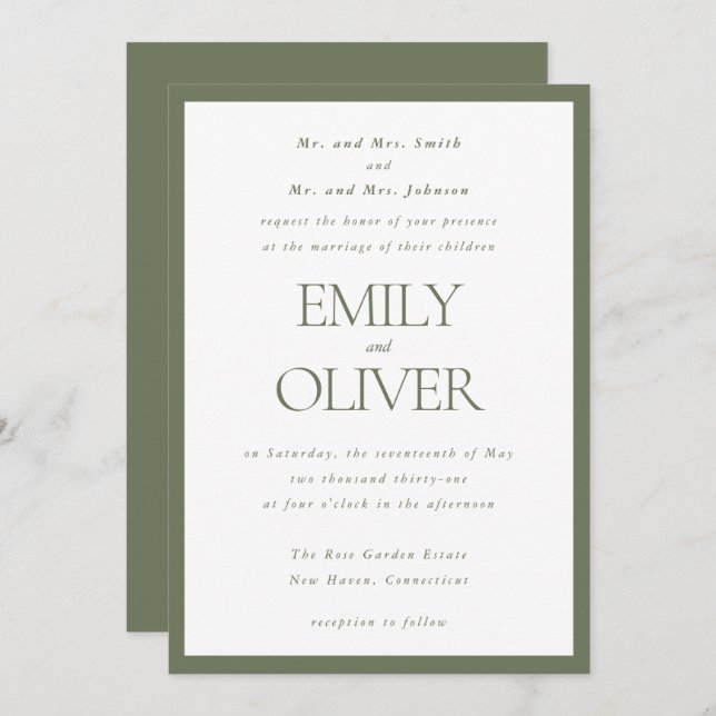 Sage Green Classic Frame Wedding Parents Host Invitation (Front/Back)