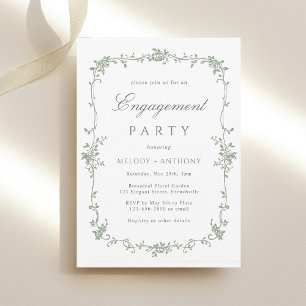 Sage Green Classic French Floral Engagement Party Invitation