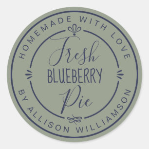 Sage Green Classic Homemade Blueberry Pie Label