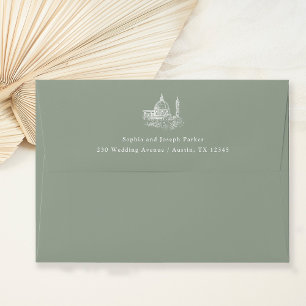 Sage Green   Classic Illustrated Italian Wedding Envelope
