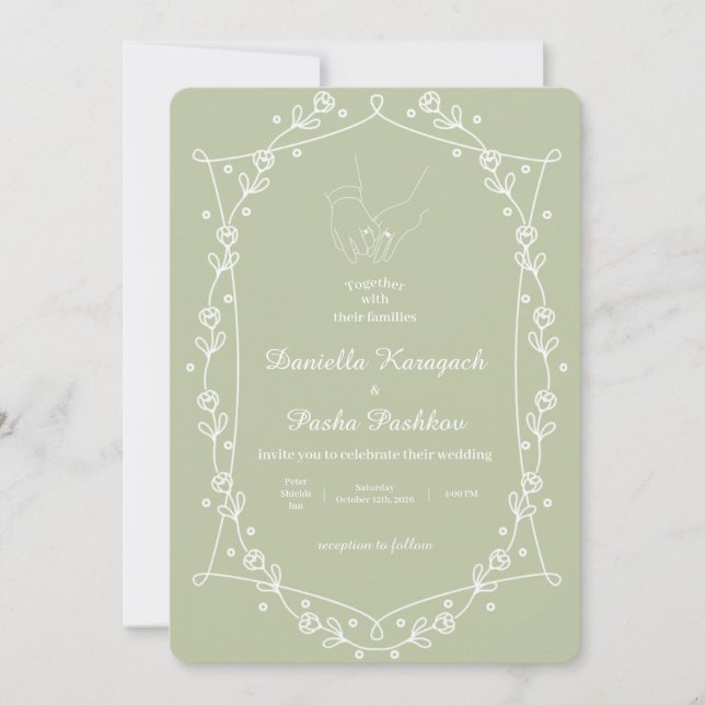 Sage Green Classic Minimal Floral  Invitation (Front)