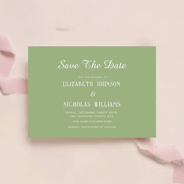 sage green classic minimalist wedding  save the date (Creator Uploaded)