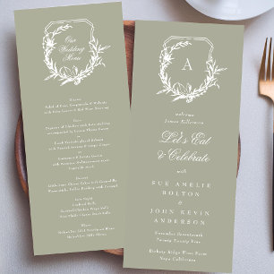 sage green classic monogram crest Our Wedding  Menu