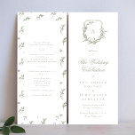 sage green classic monogram crest wedding programme<br><div class="desc">This is a rack card for the wedding ceremony program for a classic romantic outdoor,  garden-inspired wedding or just a simply love florals and botanicals with its clean,  classic element of design elegance and text typography by Phrosne Ras Design. 
This invite is part of a unique suite and collection.</div>