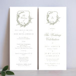 sage green classic monogrammed the wedding crest programme<br><div class="desc">This is a rack card for the wedding ceremony program for a classic romantic outdoor,  garden-inspired wedding or just a simply love florals and botanicals with its clean,  classic element of design elegance and text typography by Phrosne Ras Design. 
This invite is part of a unique suite and collection.</div>