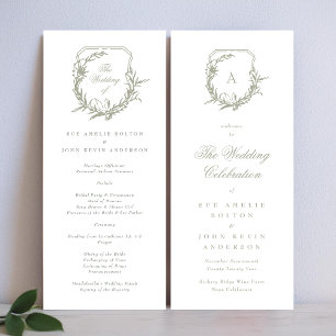 sage green classic monogrammed the wedding crest programme